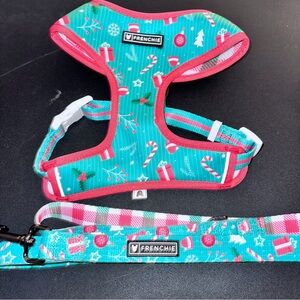 Frenchie Bulldog Supply Harness Dog Reversible & Matching Leash Christmas XL